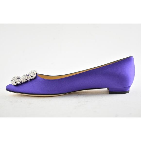 Manolo Blahnik Hangisi Violet Purple Satin Jewel Buckle Ballerina Ballet Flat 36 - Picture 9 of 12